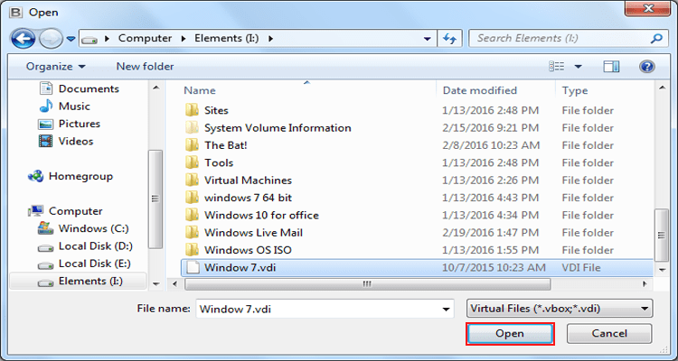 Select VDI file