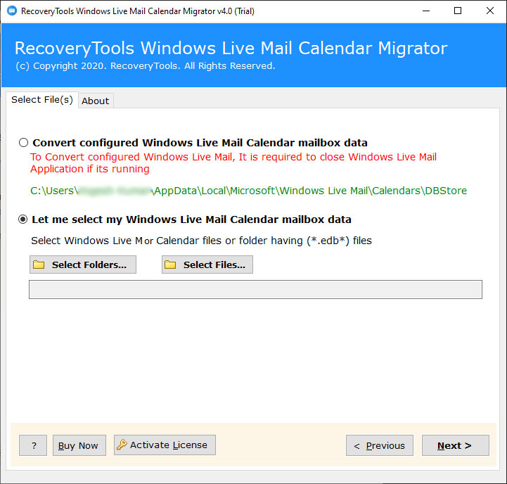 Choose WLCalendarStore.db files