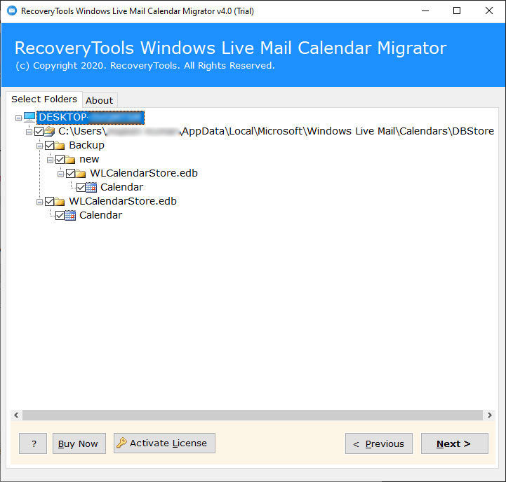Enable desired Windows Live Mail calendar